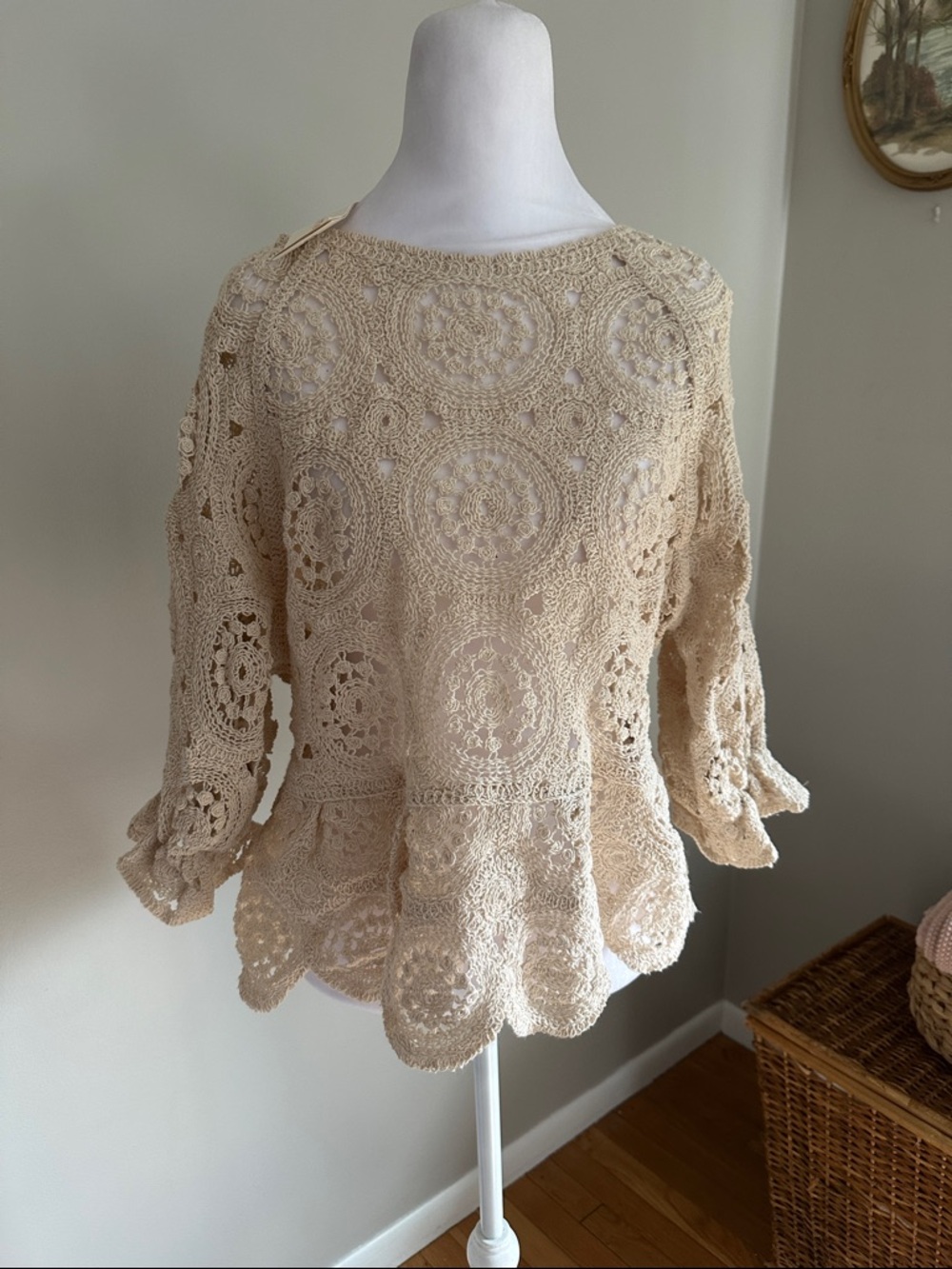 Solitaire Crochet Peplum Top, Sz L